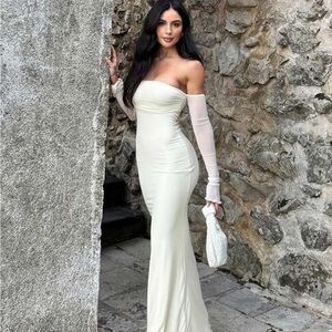 Beginning Boutique Cream Long Sleeve Dress